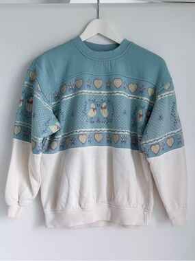 Vtg 80s Lady Foot Locker Country Goose Crewneck Sweatshirt S Ribbon Teal Cream